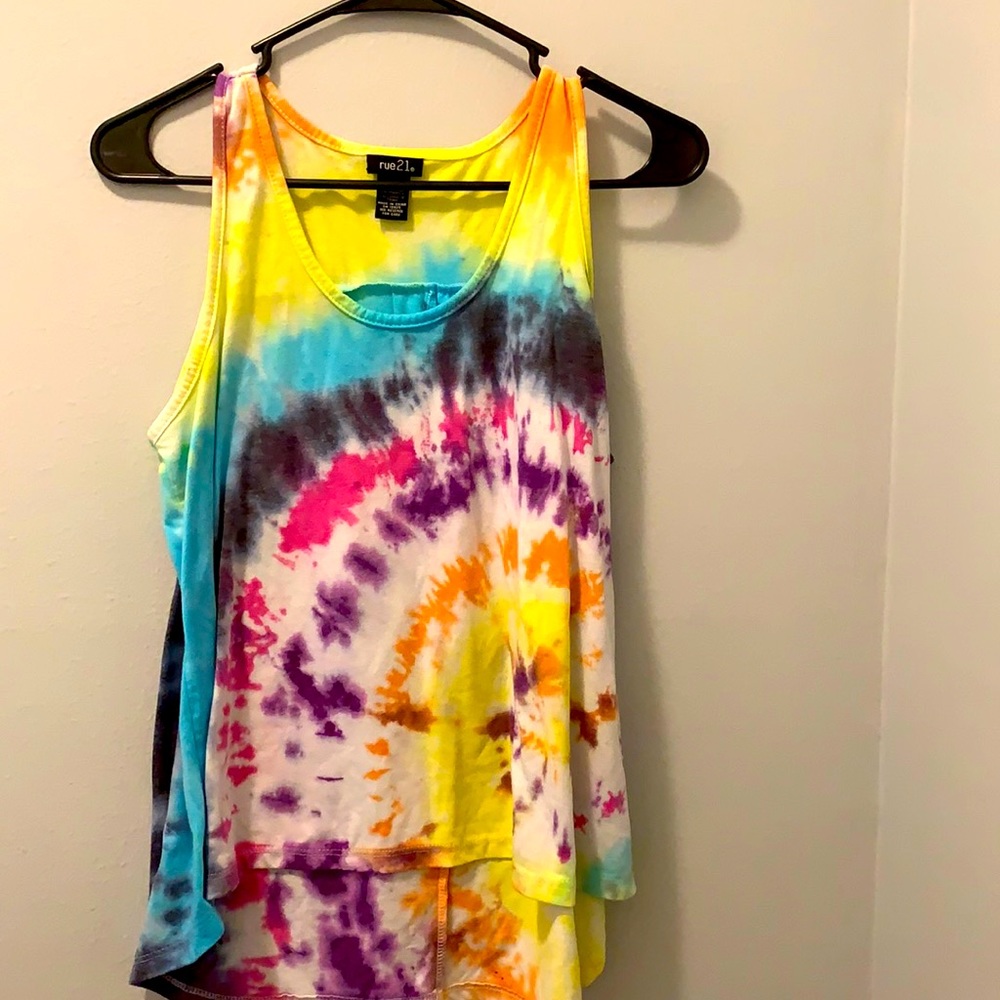 RUE21 Medium flowy multicolor/hand-crafted tie-dye tank top with thick straps